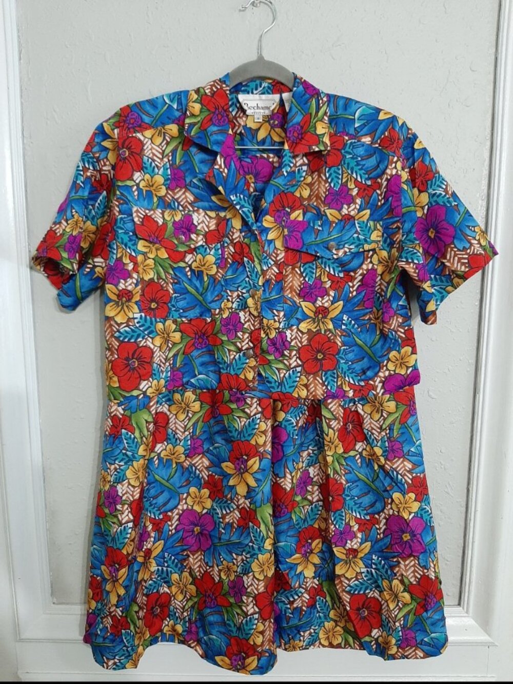 Vintage 90s bechamel skirt and shirt set matching tropical silky vacation